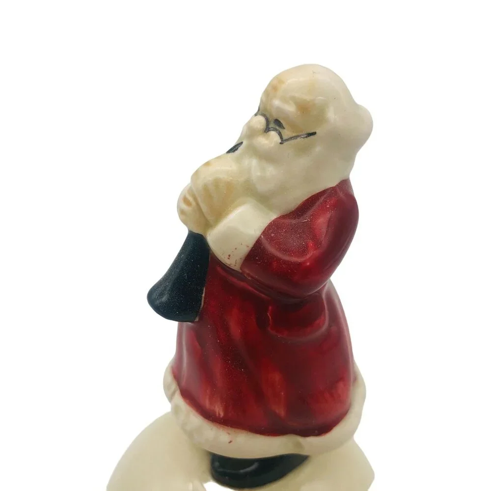 Vtg Otagiri OMC Santa with Horn Christmas Hand Bell Handpainted Porcelain